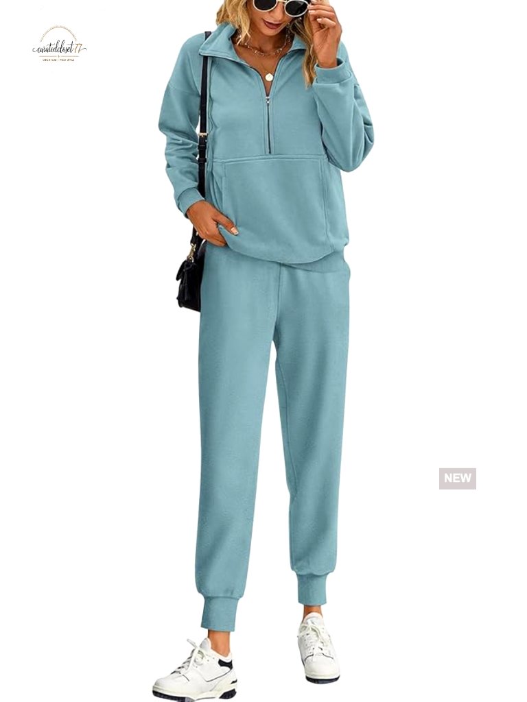 Long Sleeve Half Zip Sweatsuit Set, 2 Piece Lounge Outfit, Lightweight Fabric